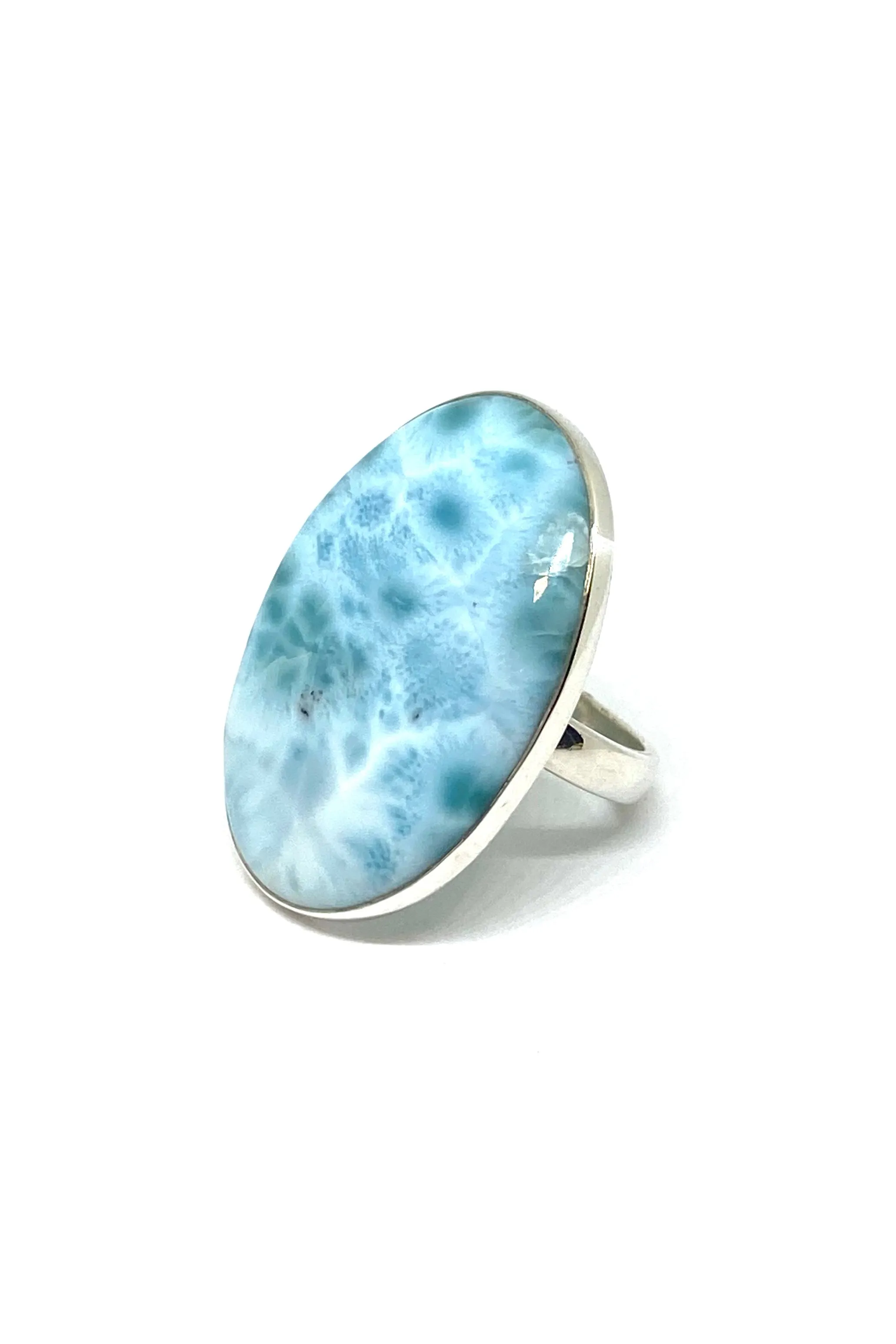 Modern Sterling Silver Larimar Ring (Size 7 1/2 adjustable)