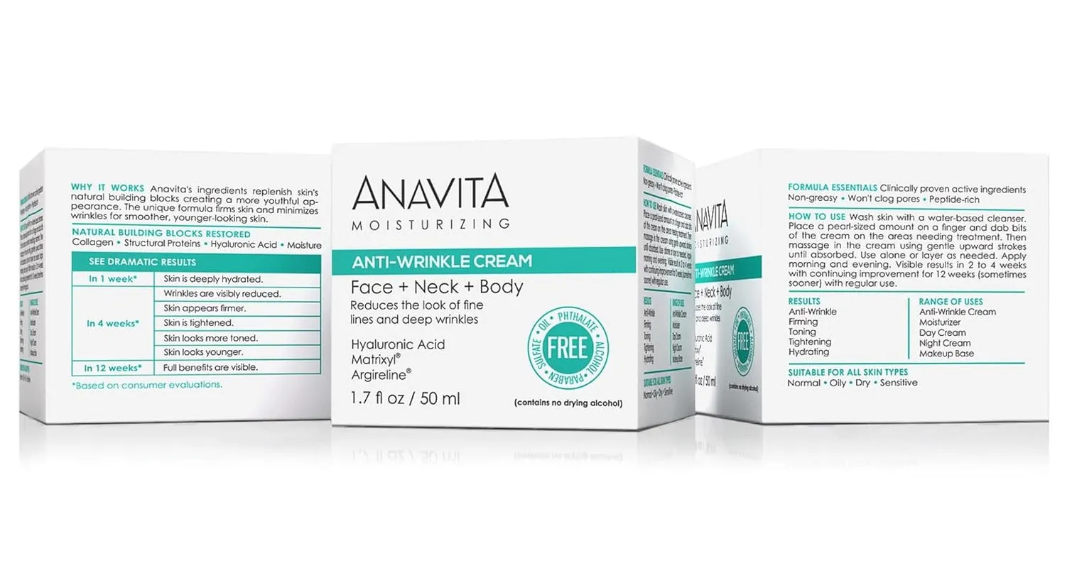 Moisturizing anti Wrinkle anti Aging Cream W/Peptide & Hyaluronic Acid - Day Night - Facial Fine Lines Wrinkles Elasticity Skin Tone - Face Neck Decollete Moisturizer for Women Men 1.7 Fl Oz