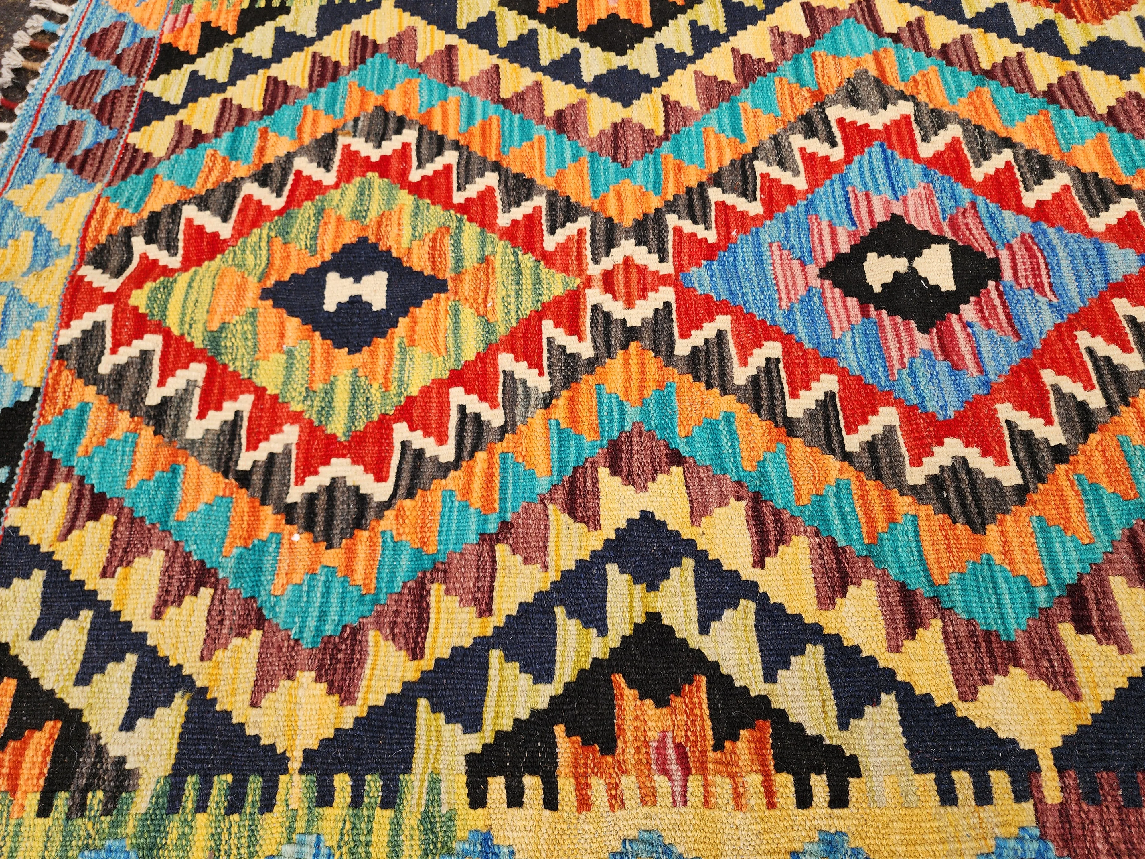 Multi-Hued Diamond Design Kilim