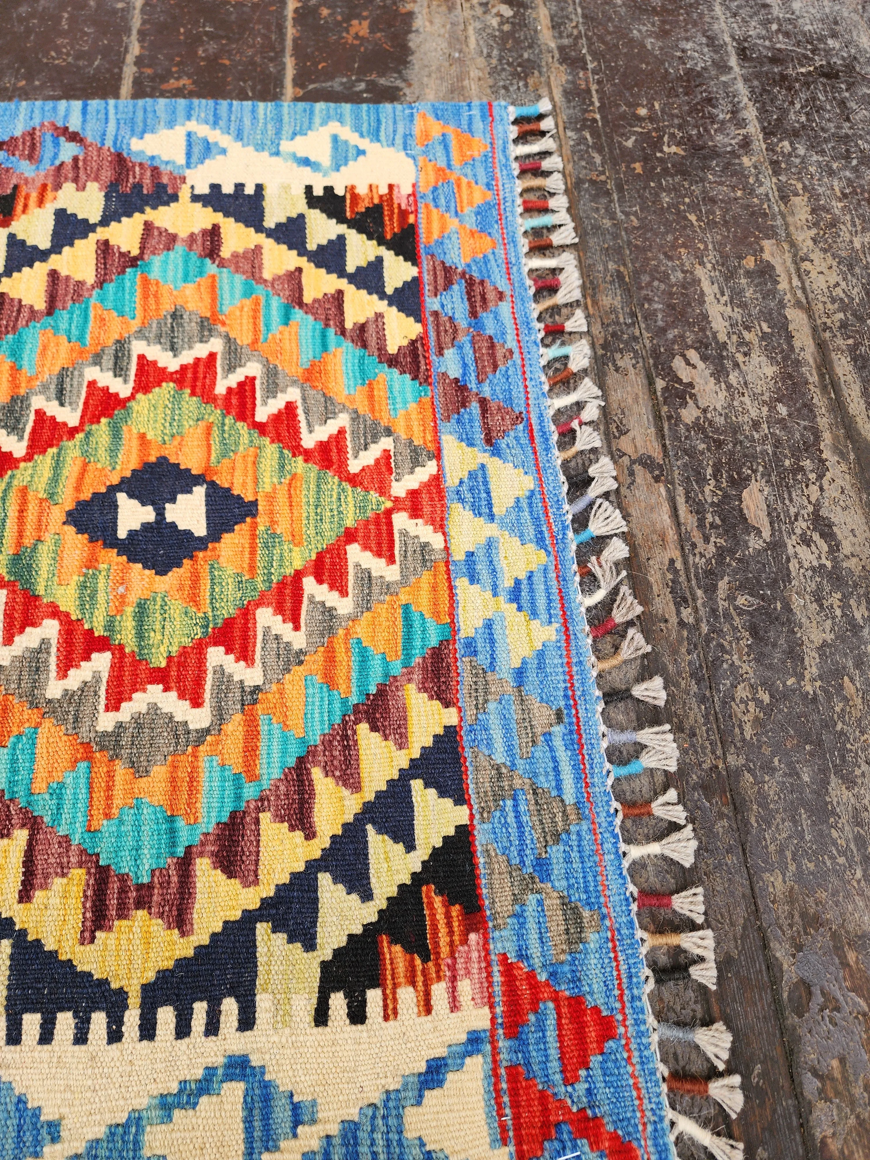 Multi-Hued Diamond Design Kilim