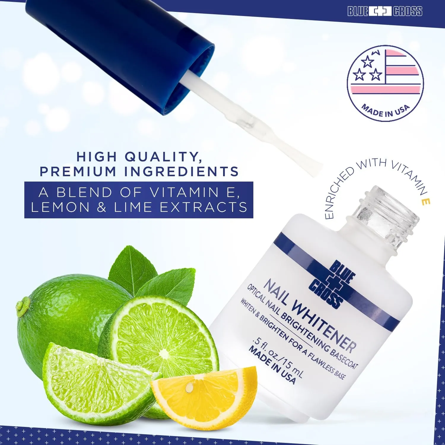 Nail Whitener, Professional Optical Brightening Basecoat Nail Concealer Polish with Vitamin E, Lemon Lime Extracts, Made in USA, 15Ml