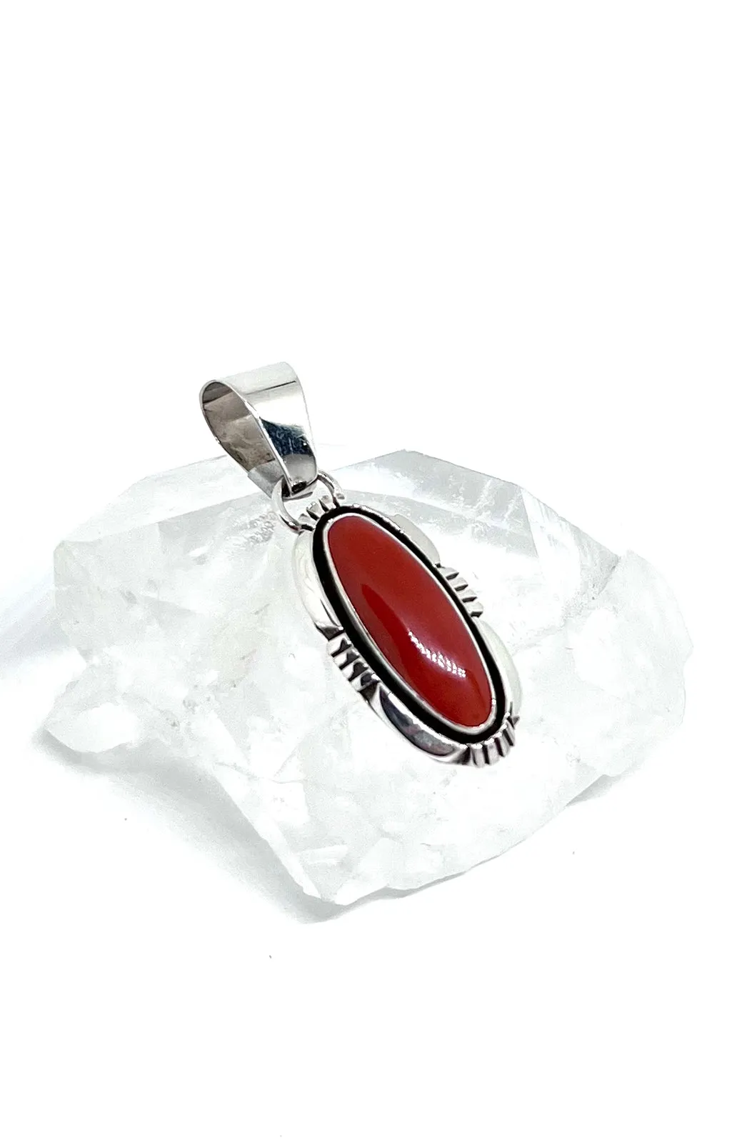 Navajo Lonnie Willie Mediterranean Red Coral Pendant
