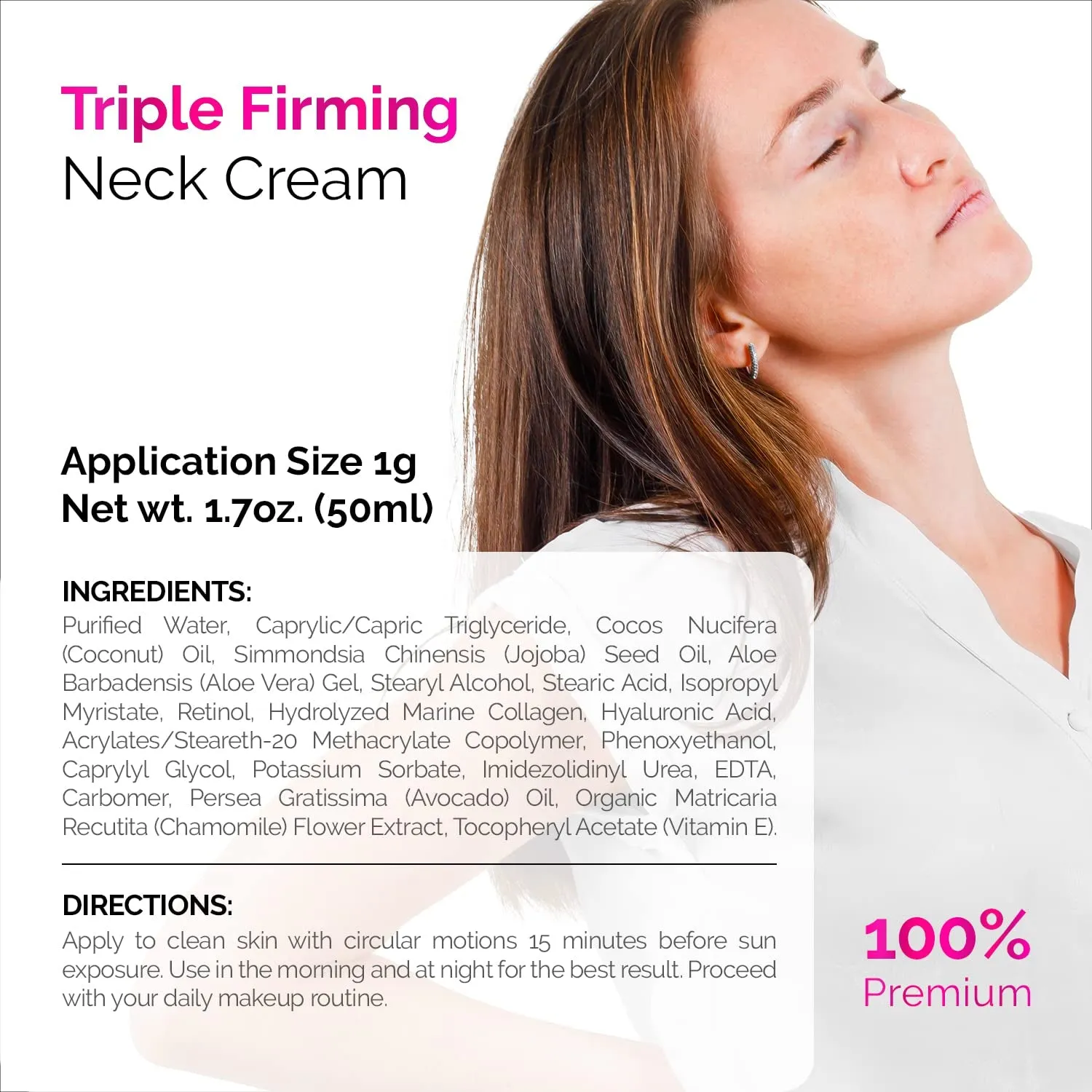 Neck Firming Cream - Natural Anti-Aging Facial Moisturizer with Retinol Collagen & Hyaluronic Acid - Day & Night Anti-Wrinkle Cream - Firming, Hydrating Face Cream