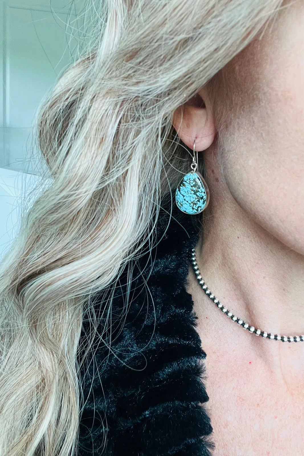 Number 8 Turquoise Teardrop Earrings by B. Yellowhorse