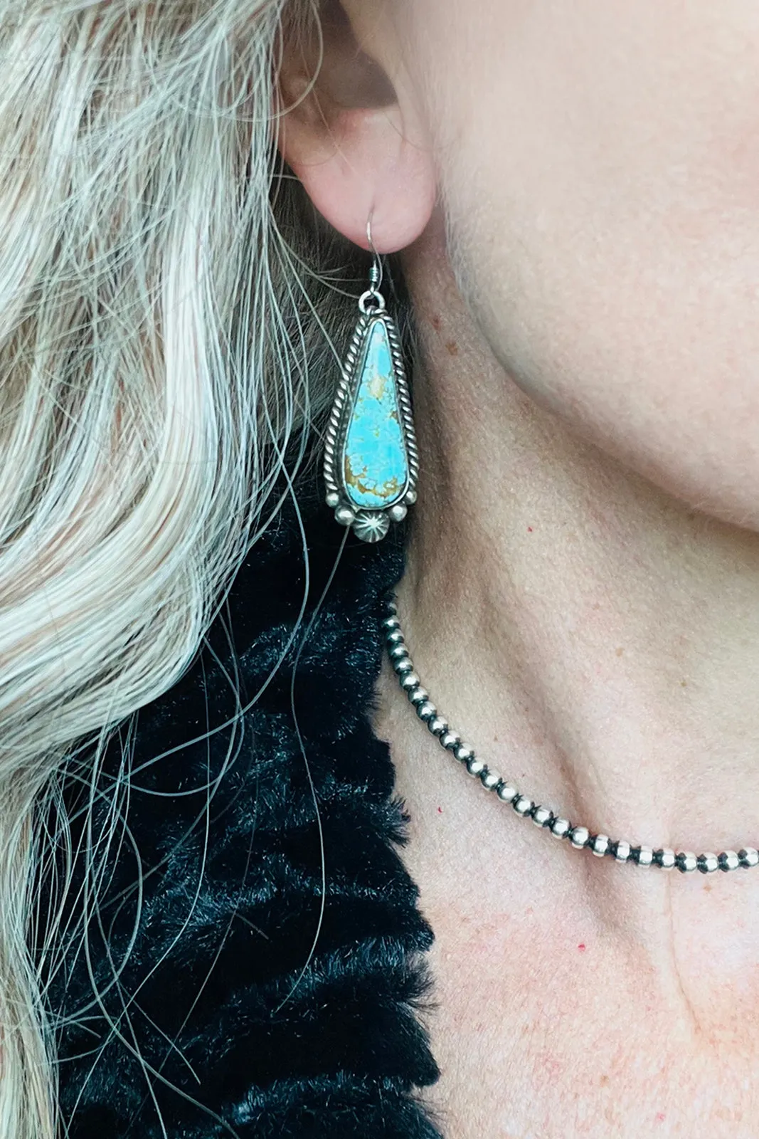 Number 8 Turquoise Teardrop Earrings by B. Yellowhorse