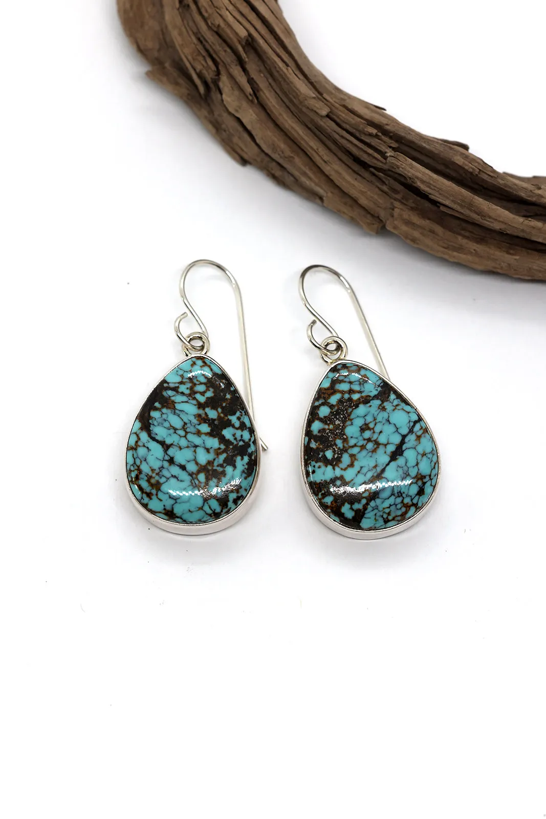 Number 8 Turquoise Teardrop Earrings by B. Yellowhorse