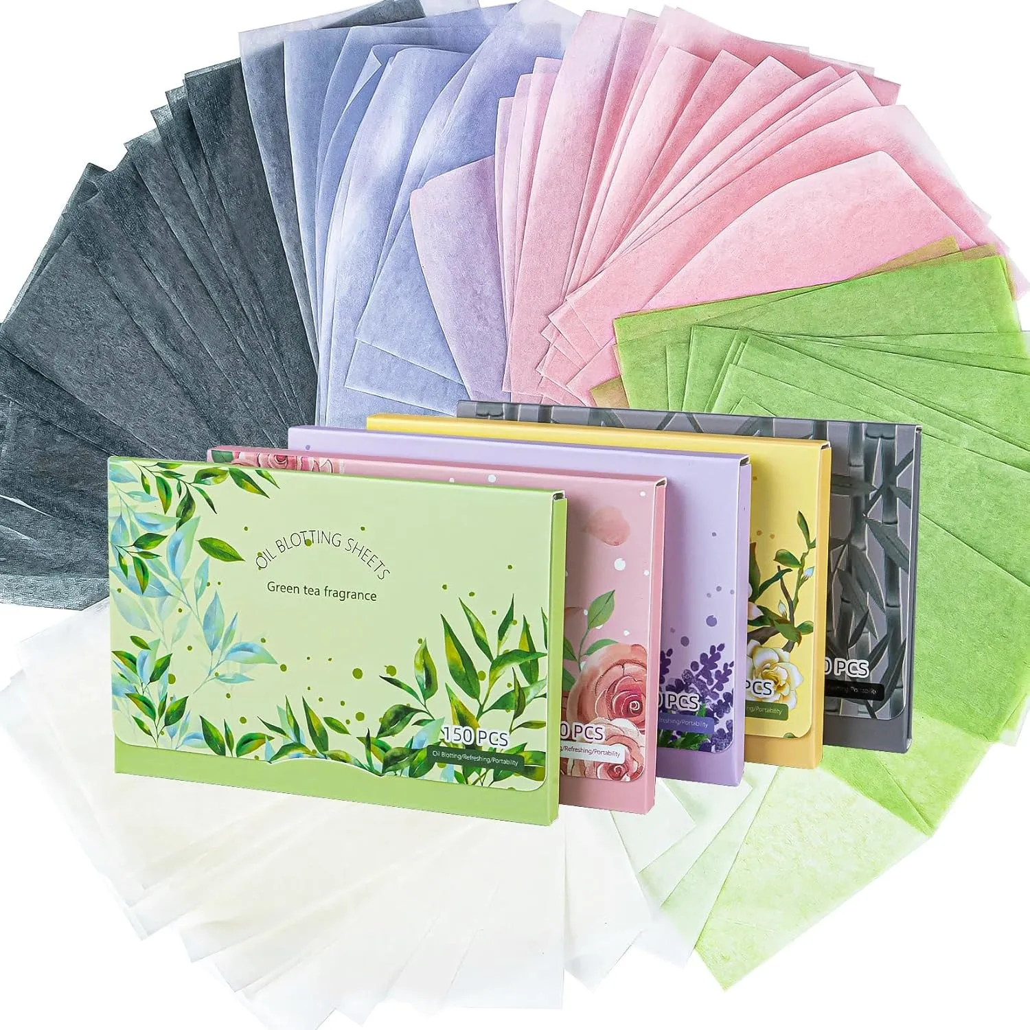 Oil Blotting Sheets for Face -  5 Scents,750 Counts Oil Absorbing Sheets Blotting Paper for Oily Control Skin Paper,Must Have Face Oil Sheets Premium Bamboo Charcoal Blotter Paper for Women