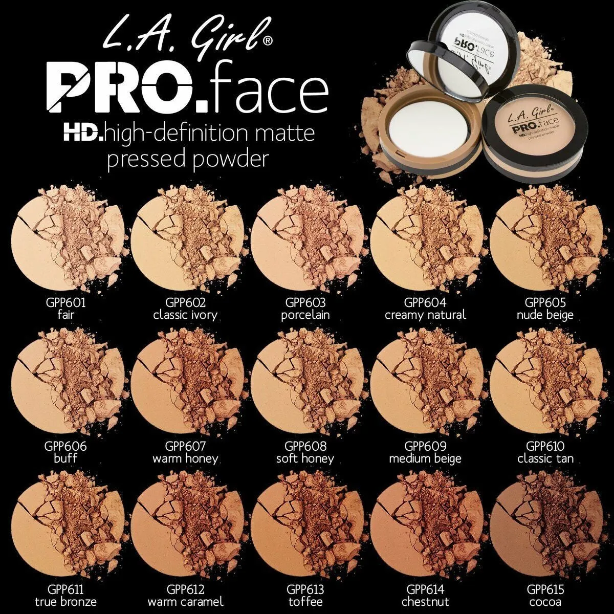 Pack of 2 L.A. Girl PRO Face High Definition Matte Pressed Powder, Soft Honey GPP608