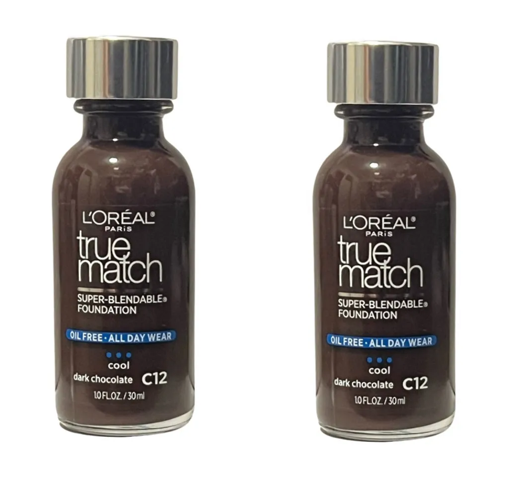 Pack of 2 L'Oreal Paris Makeup True Match Super-Blendable Liquid Foundation, Dark Chocolate C12