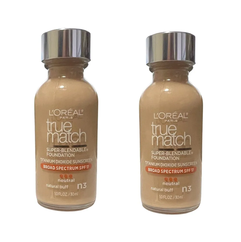 Pack of 2 L'Oreal Paris Makeup True Match Super-Blendable Liquid Foundation, Natural Buff N3