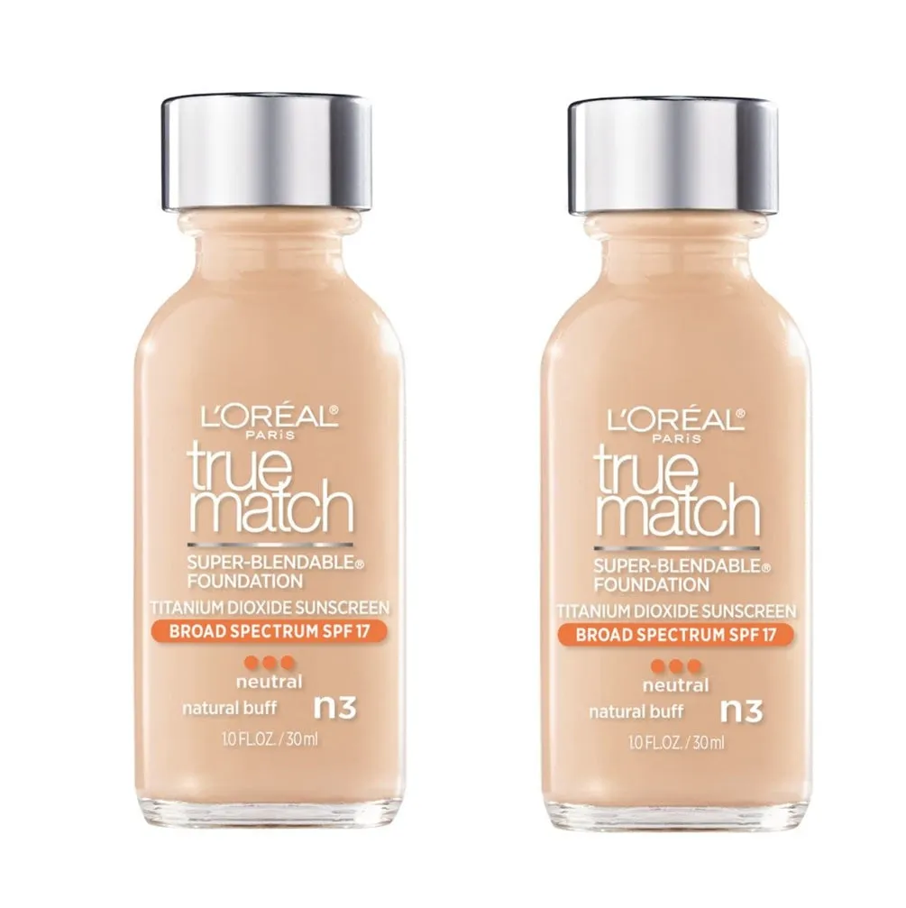 Pack of 2 L'Oreal Paris Makeup True Match Super-Blendable Liquid Foundation, Natural Buff N3