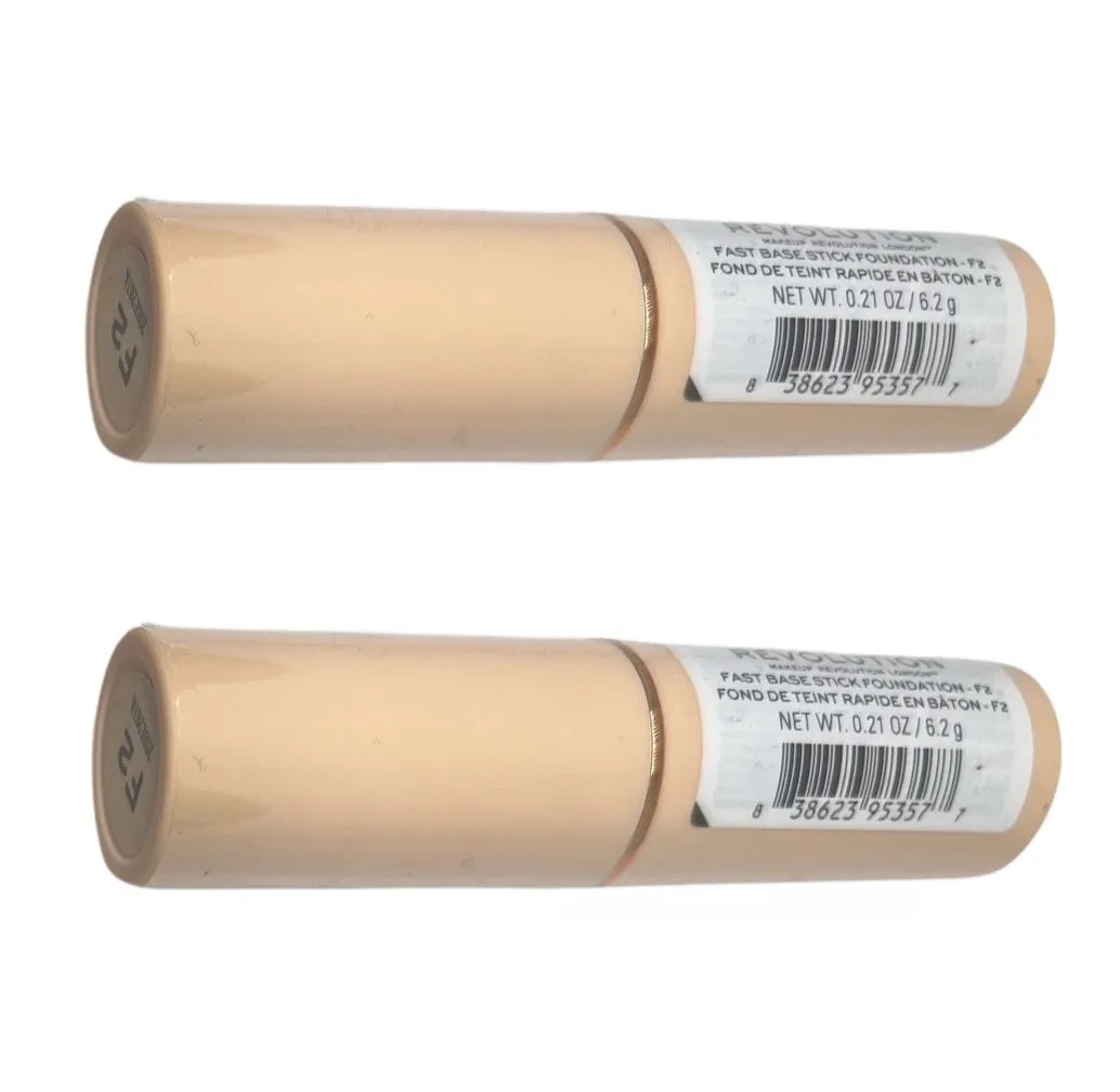 Pack of 2 Makeup Revolution Beauty Fast Base Stick Foundation, F2