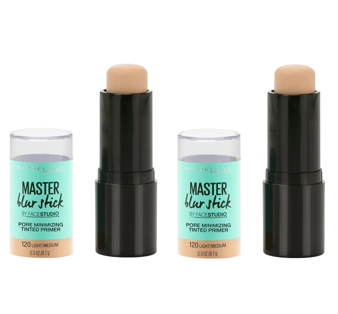 Pack of 2 Maybelline Master Blur Stick Pore Minimizing Tinted Primer, Light/Medium 120