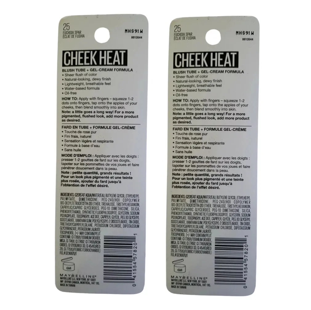 Pack of 2 Maybelline New York Cheek Heat Sheer Gel-Cream Blush, Fuchsia Spark 25