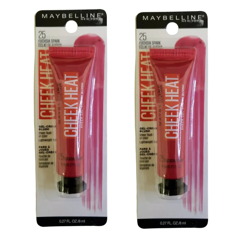 Pack of 2 Maybelline New York Cheek Heat Sheer Gel-Cream Blush, Fuchsia Spark 25