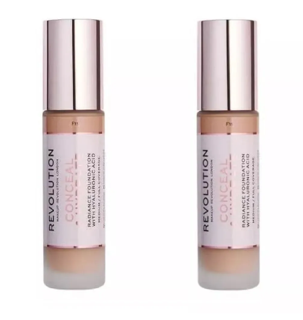 Pack of 2 Revolution Beauty Conceal & Hydrate Radiance Foundation with Hyaluronic Acid, F11