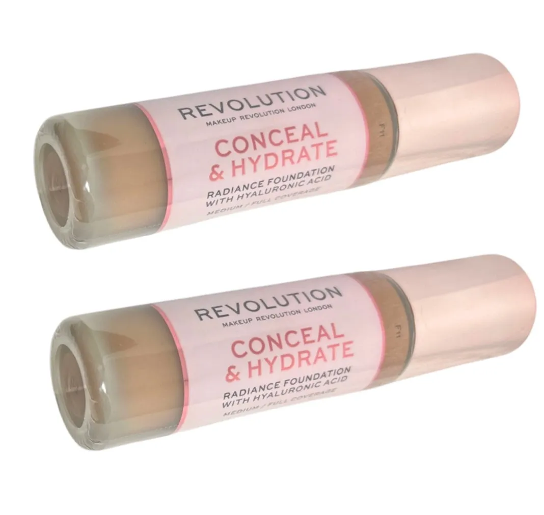 Pack of 2 Revolution Beauty Conceal & Hydrate Radiance Foundation with Hyaluronic Acid, F11