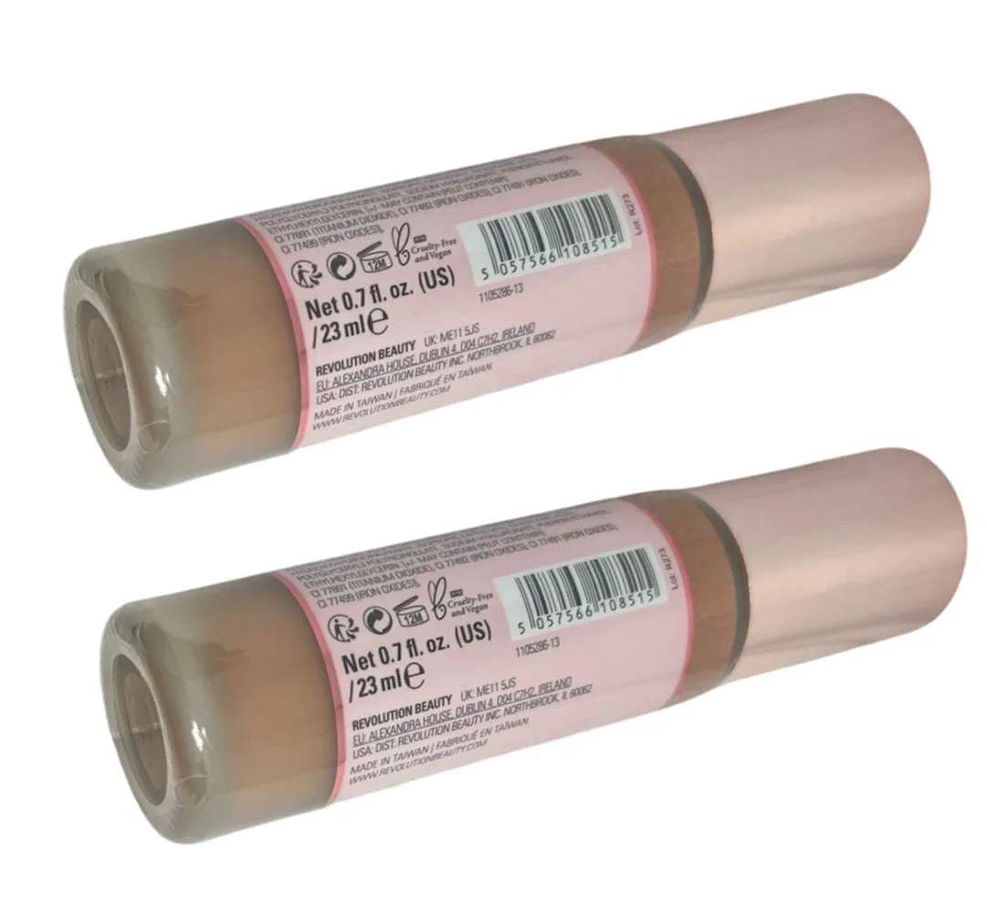 Pack of 2 Revolution Beauty Conceal & Hydrate Radiance Foundation with Hyaluronic Acid, F11