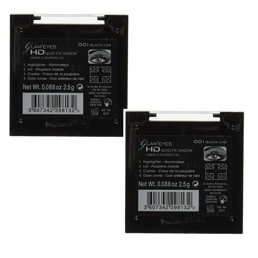 Pack of 2 Rimmel London Glam Eyes HD Quad Eye Shadow, Black Cab 001