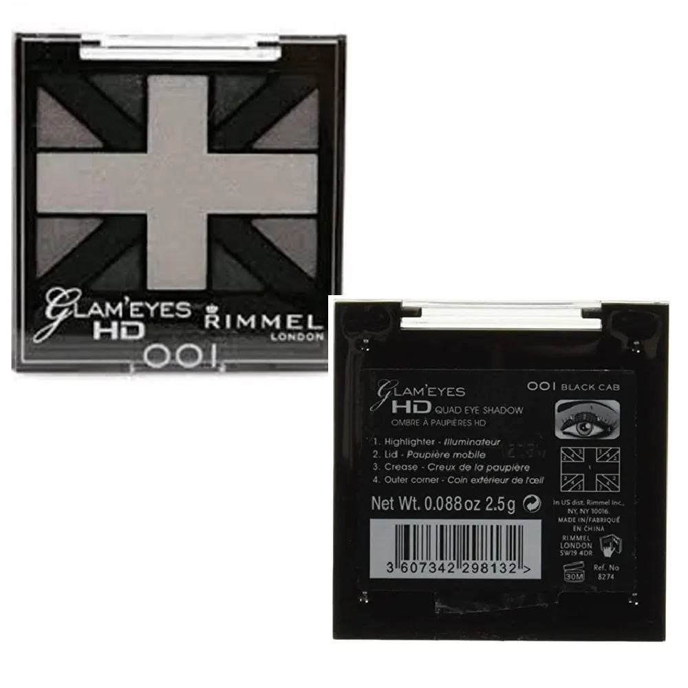 Pack of 2 Rimmel London Glam Eyes HD Quad Eye Shadow, Black Cab 001