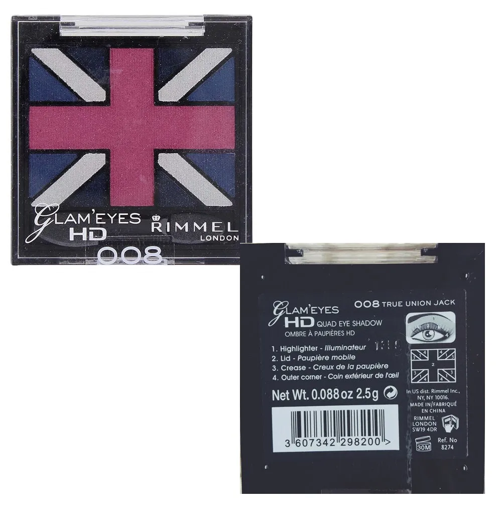Pack of 2 Rimmel London Glam Eyes HD Quad Eye Shadow, True Union Jack 008