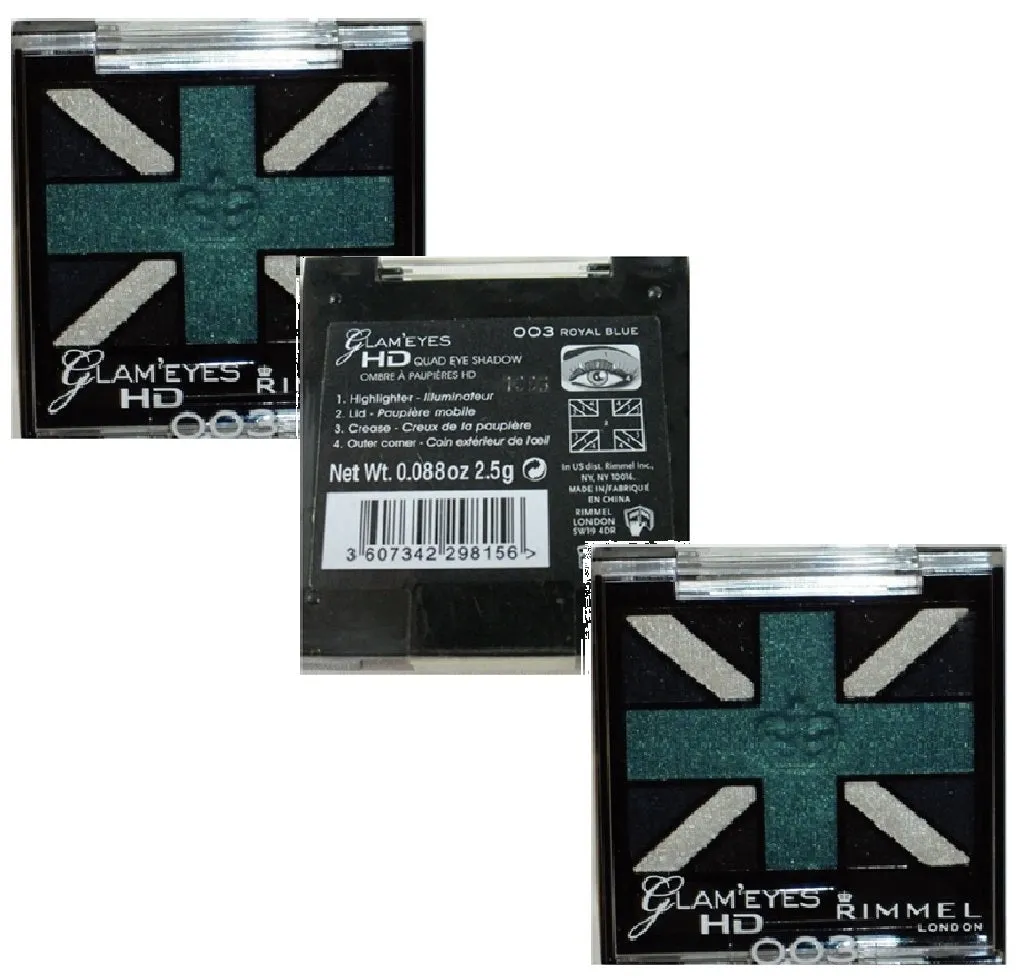 Pack of 3 Rimmel London Glam Eyes HD Quad Eye Shadow, Royal Blue 003