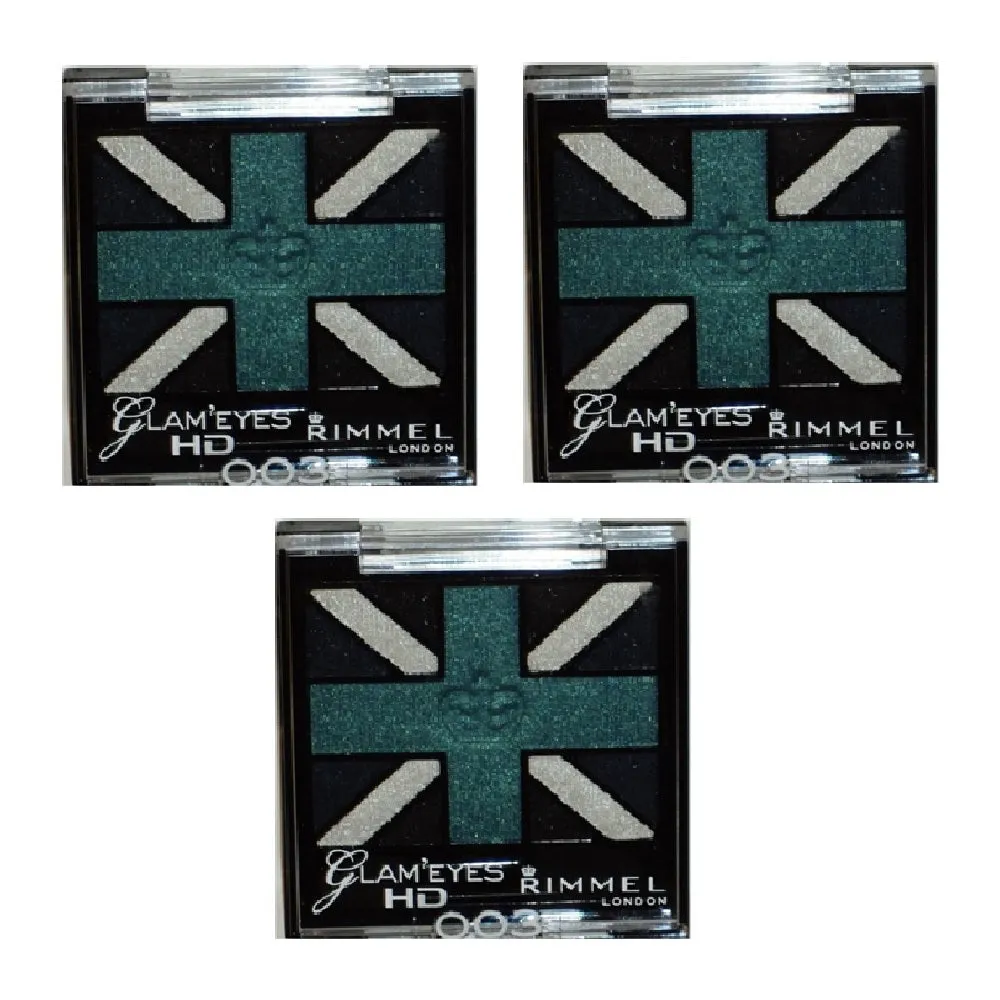Pack of 3 Rimmel London Glam Eyes HD Quad Eye Shadow, Royal Blue 003