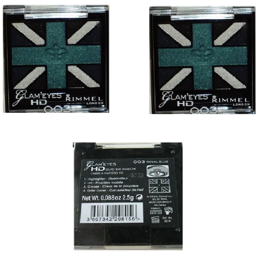 Pack of 3 Rimmel London Glam Eyes HD Quad Eye Shadow, Royal Blue 003