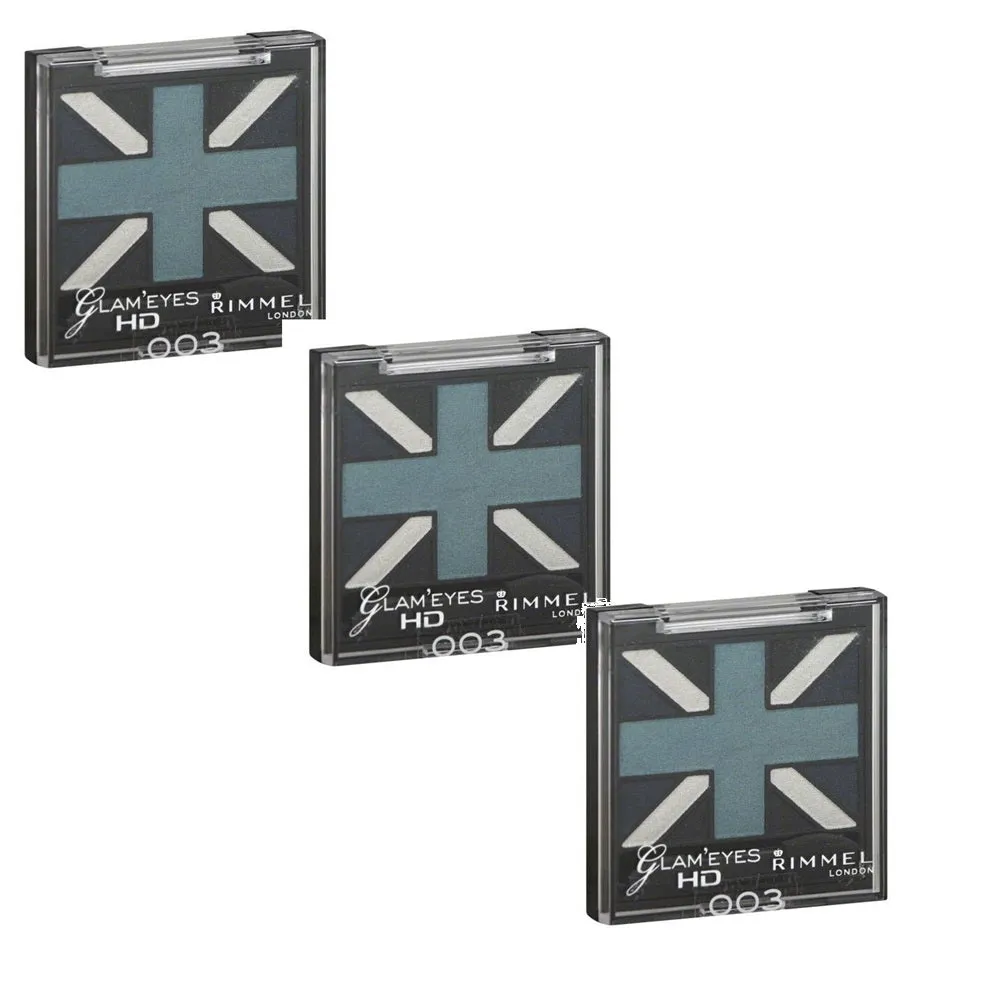 Pack of 3 Rimmel London Glam Eyes HD Quad Eye Shadow, Royal Blue 003