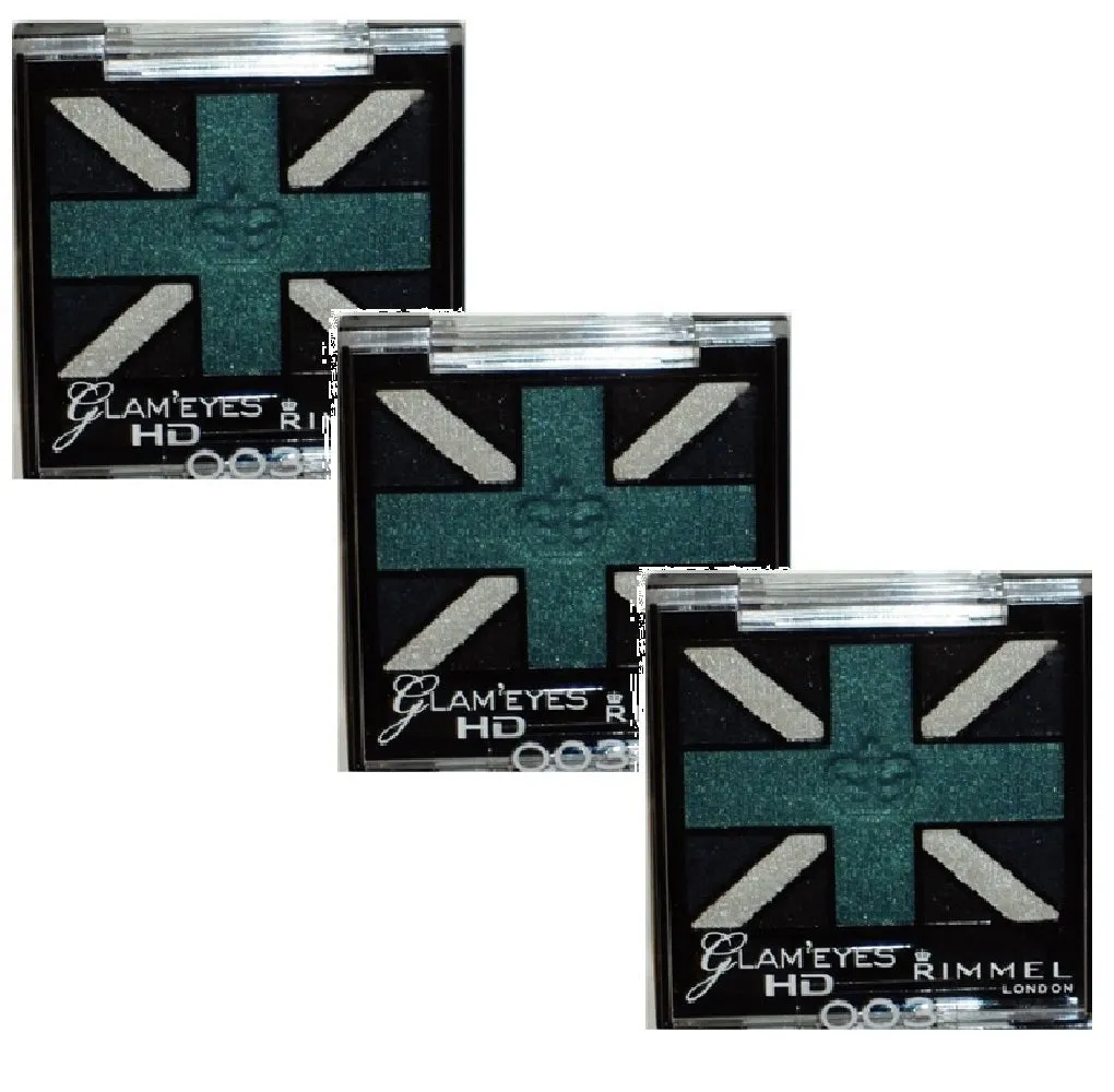 Pack of 3 Rimmel London Glam Eyes HD Quad Eye Shadow, Royal Blue 003