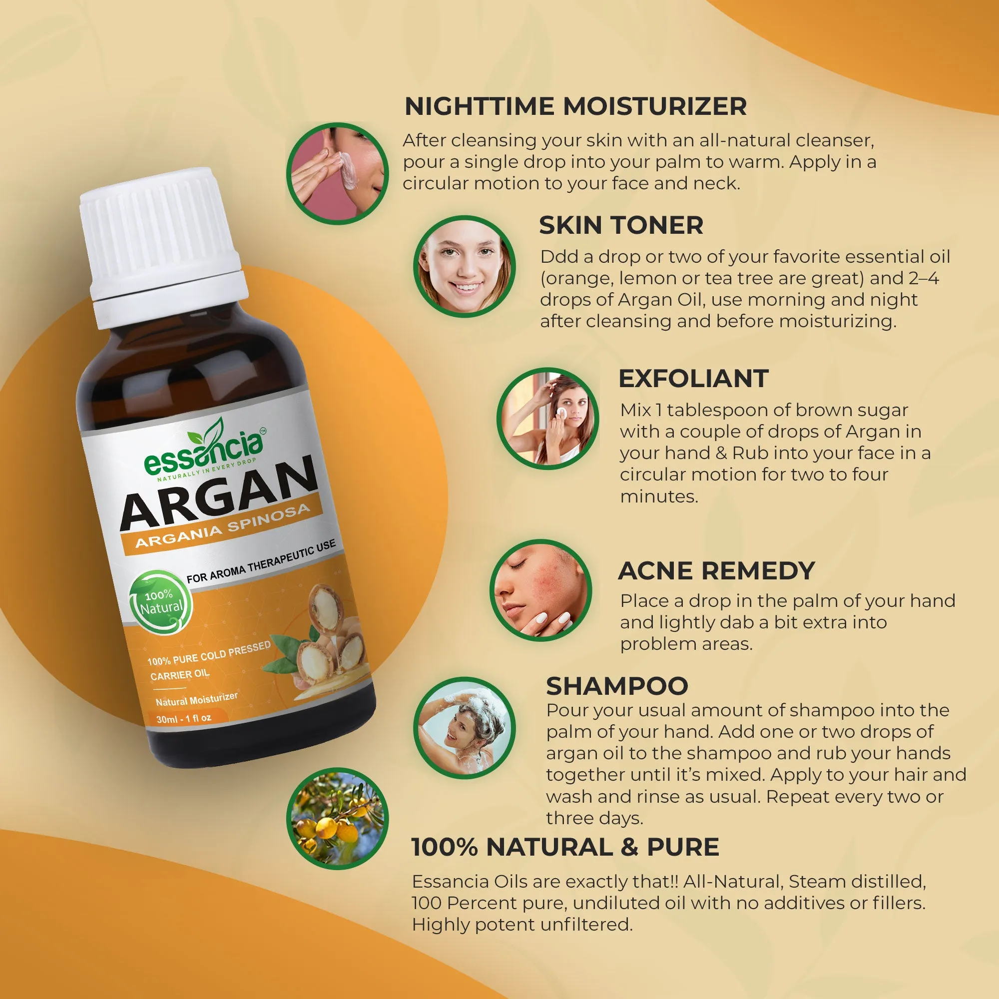 Pack of 5 Carrier Oils (Jojoba, Argan, Avocado, Grape Seed,  Rosehip)