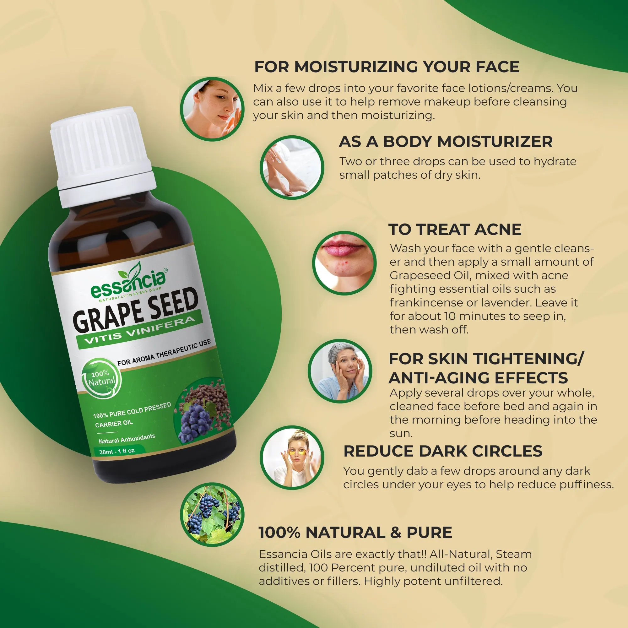 Pack of 5 Carrier Oils (Jojoba, Argan, Avocado, Grape Seed,  Rosehip)