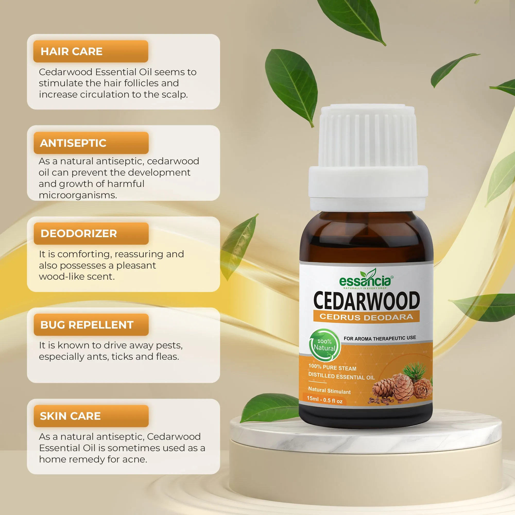 Pack of 5 Essential & Carrier Oils (Tea Tree, Lavender, Cedarwood, Argan, Jojoba)