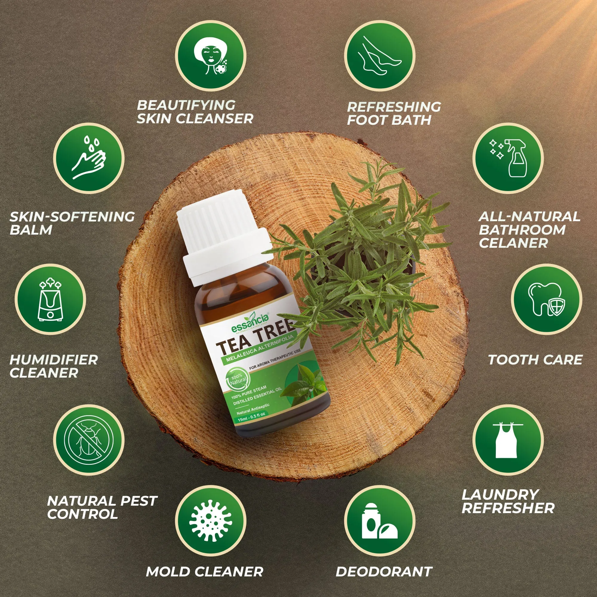 Pack of 5 Essential & Carrier Oils (Tea Tree, Lavender, Orange, Argan, Rosehip)