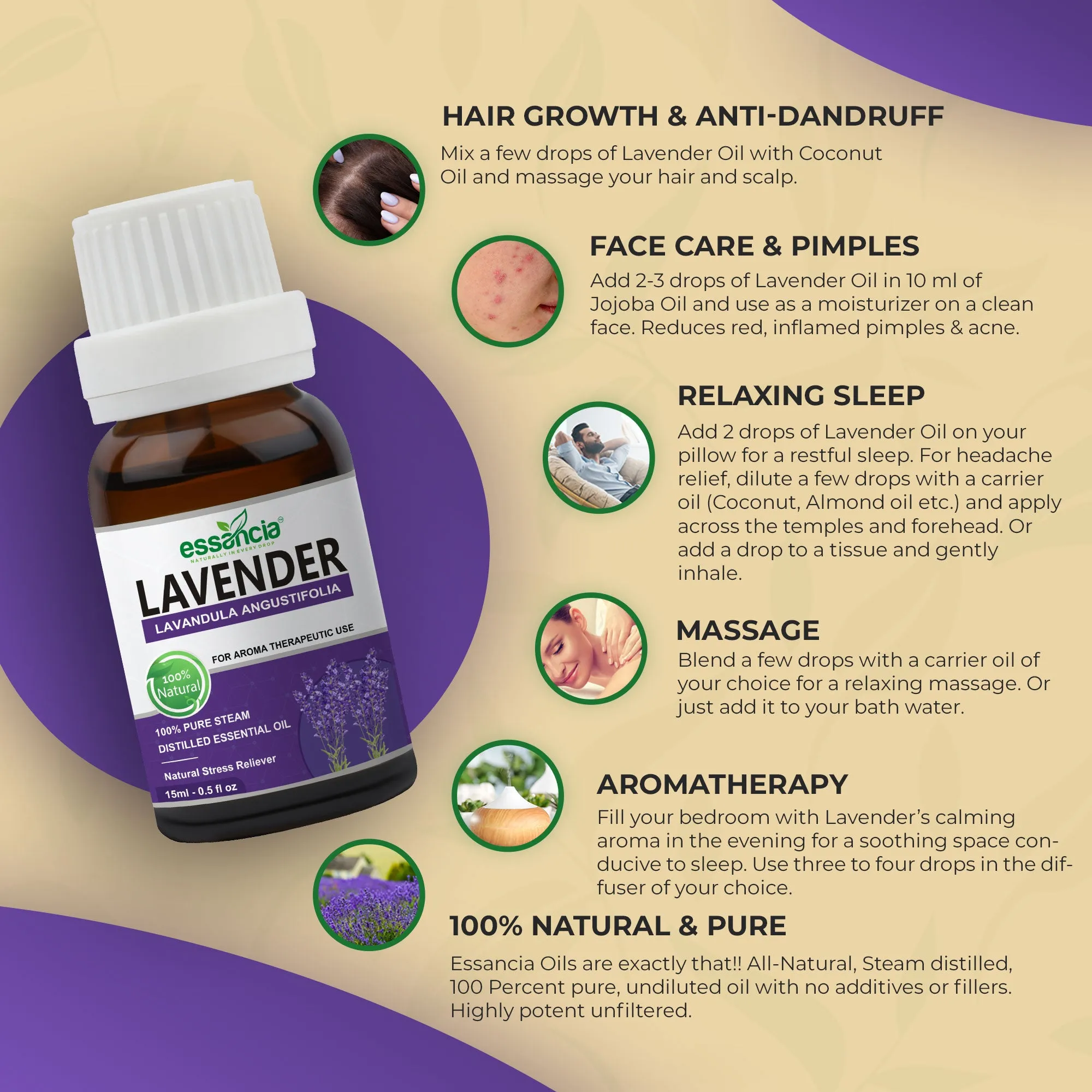Pack of 5 Essential & Carrier Oils (Tea Tree, Lavender, Orange, Argan, Rosehip)