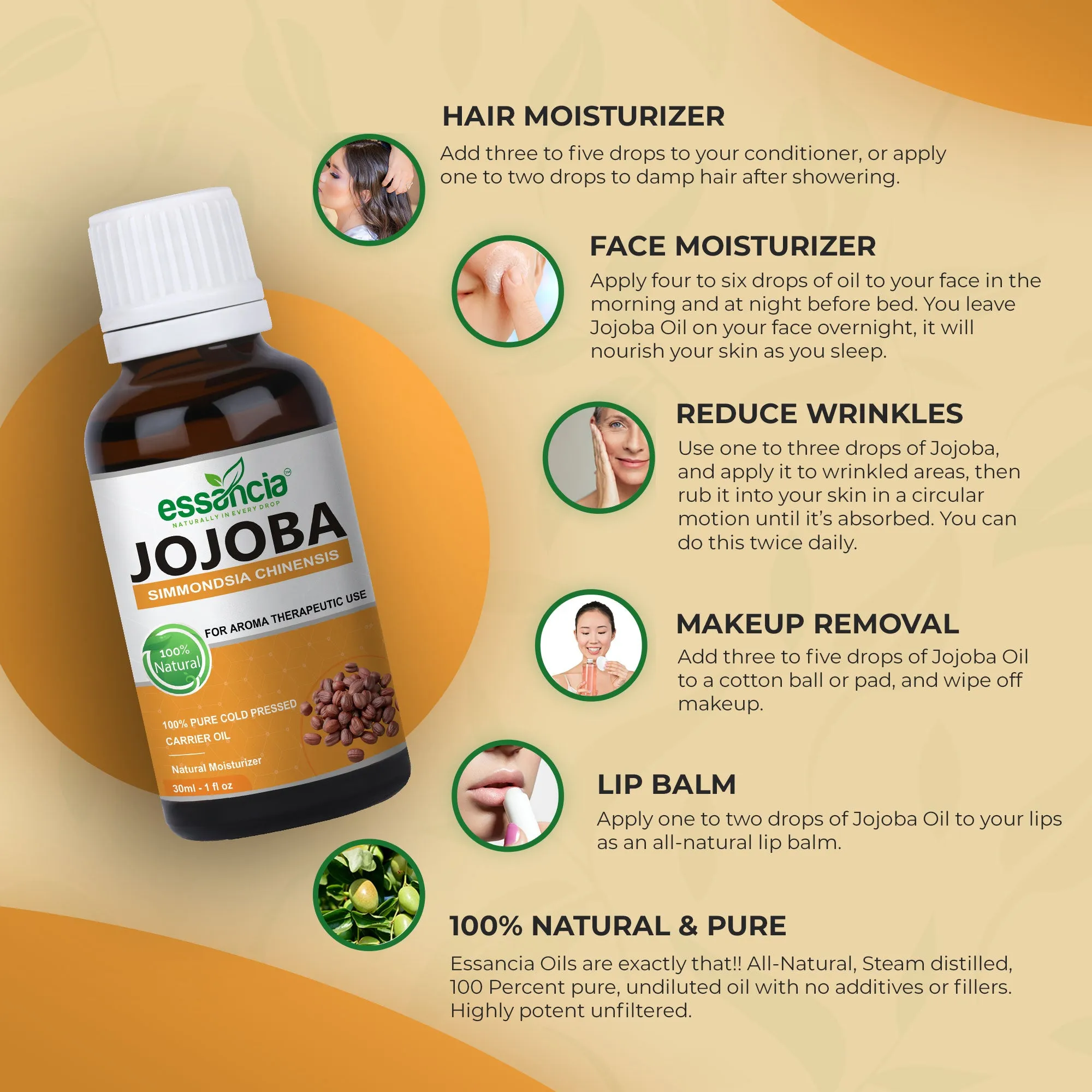 Pack Of 6 Carrier Oils (Avocado, Grape Seed, Argan, Rosehip, Jojoba, Apple Seed)