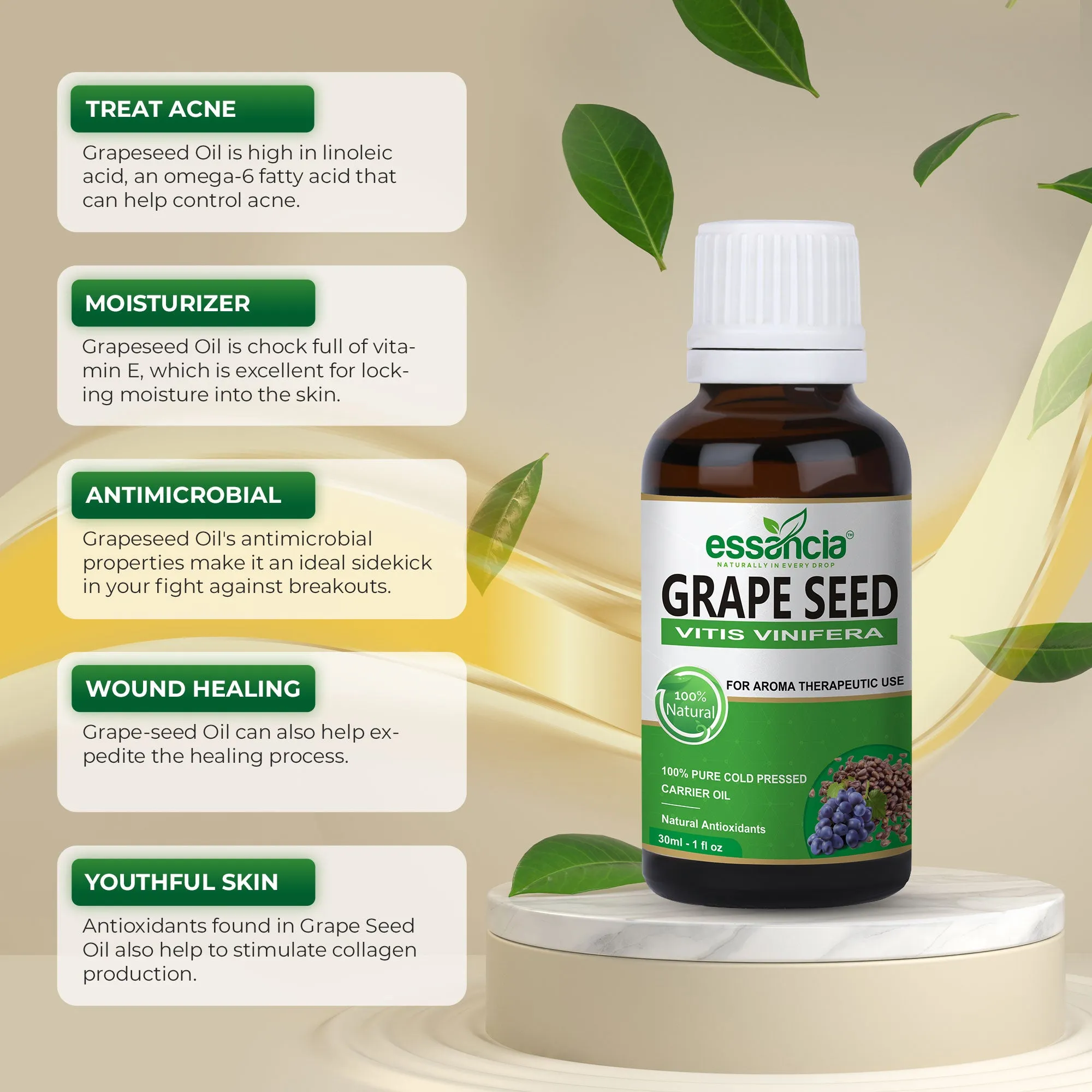 Pack Of 6 Carrier Oils (Avocado, Grape Seed, Argan, Rosehip, Jojoba, Apple Seed)