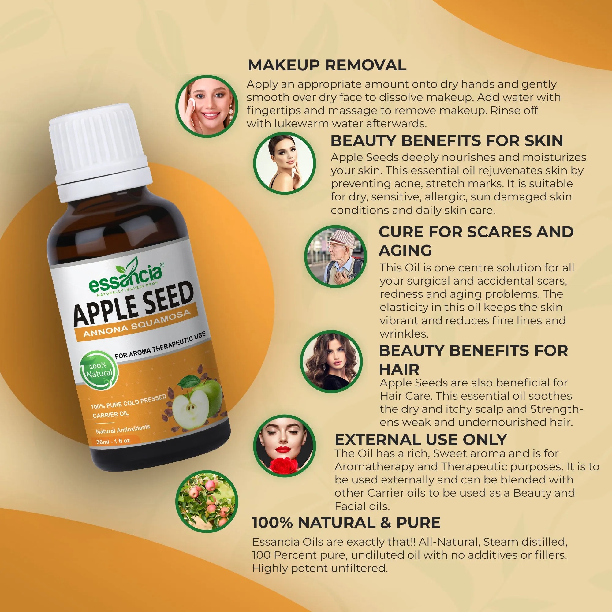 Pack Of 6 Carrier Oils (Avocado, Grape Seed, Argan, Rosehip, Jojoba, Apple Seed)