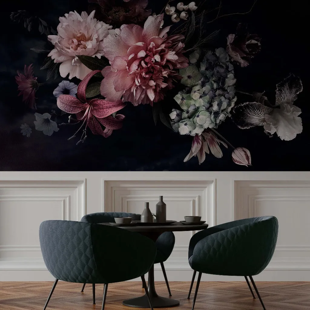 Peonies Over Black Wallpaper Mural
