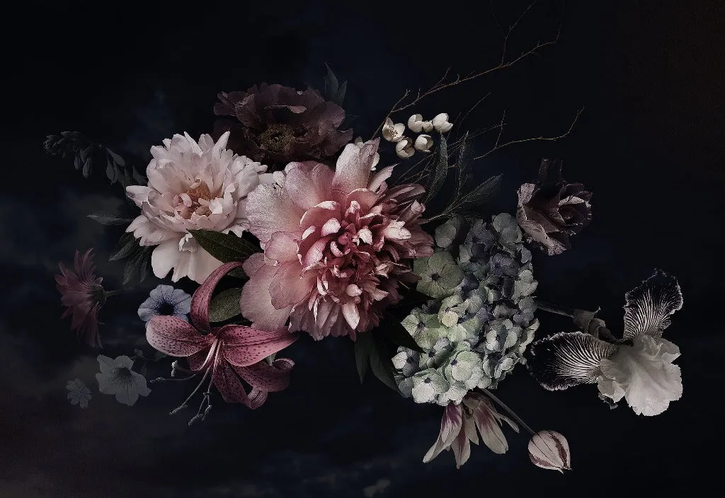 Peonies Over Black Wallpaper Mural