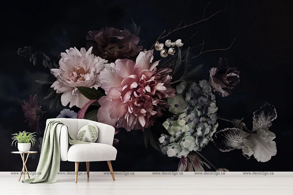Peonies Over Black Wallpaper Mural