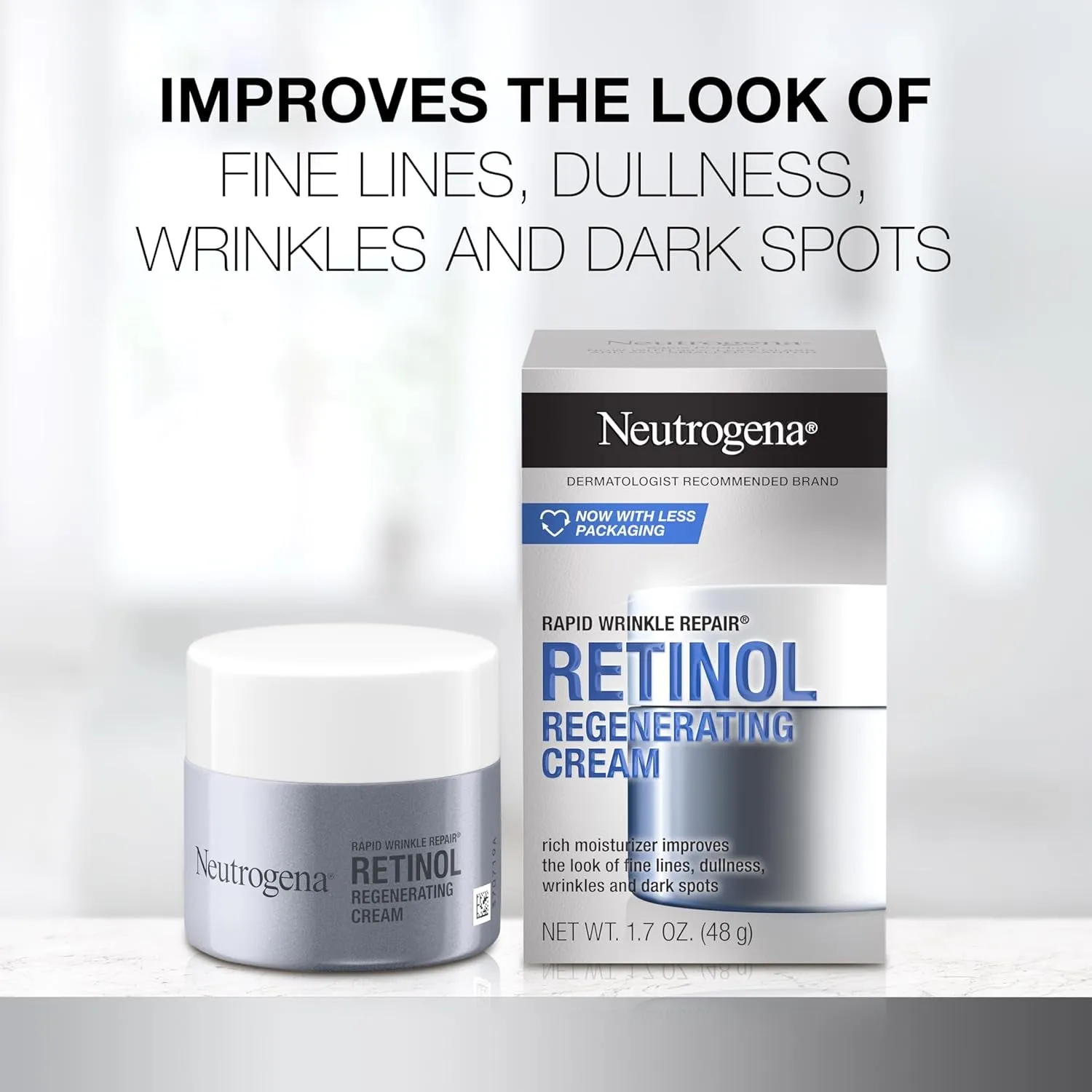 Rapid Wrinkle Repair Retinol Face Moisturizer, Daily Anti-Aging Face Cream with Retinol & Hyaluronic Acid to Fight Fine Lines, Wrinkles, & Dark Spots, 1.7 Oz