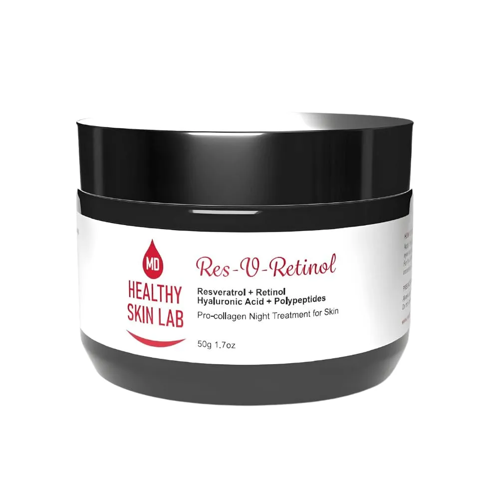 Res-V-Retinol Resveratrol Face Night Cream, Anti-Aging Neck & Décolleté Moisturizer with Retinol, Hyaluronic Acid, Polypeptides, Hydrates & Brightening, 1.7Oz