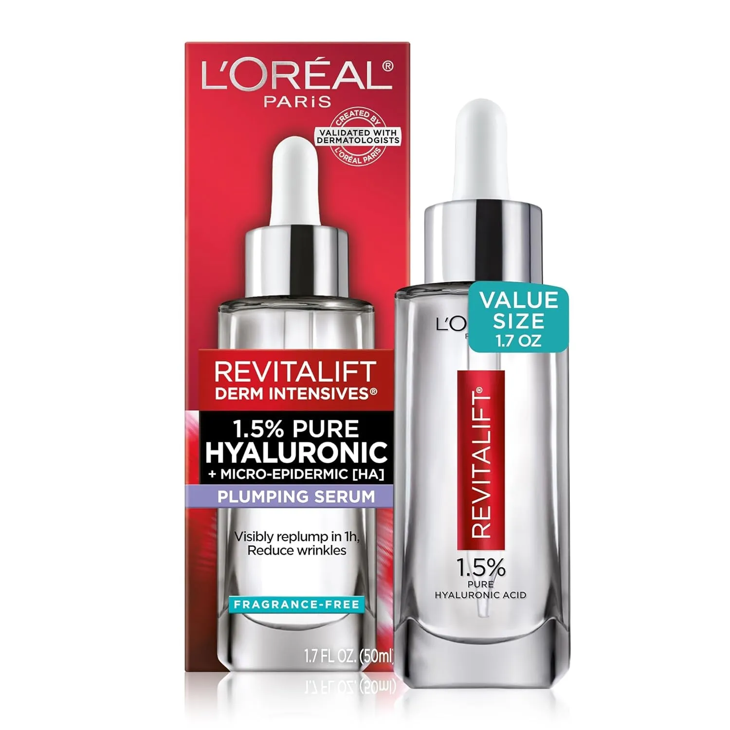 Revitalift 1.5% Pure Hyaluronic Acid Face Serum, Hydrate & Reduce Wrinkles, Fragrance Free 1 Oz
