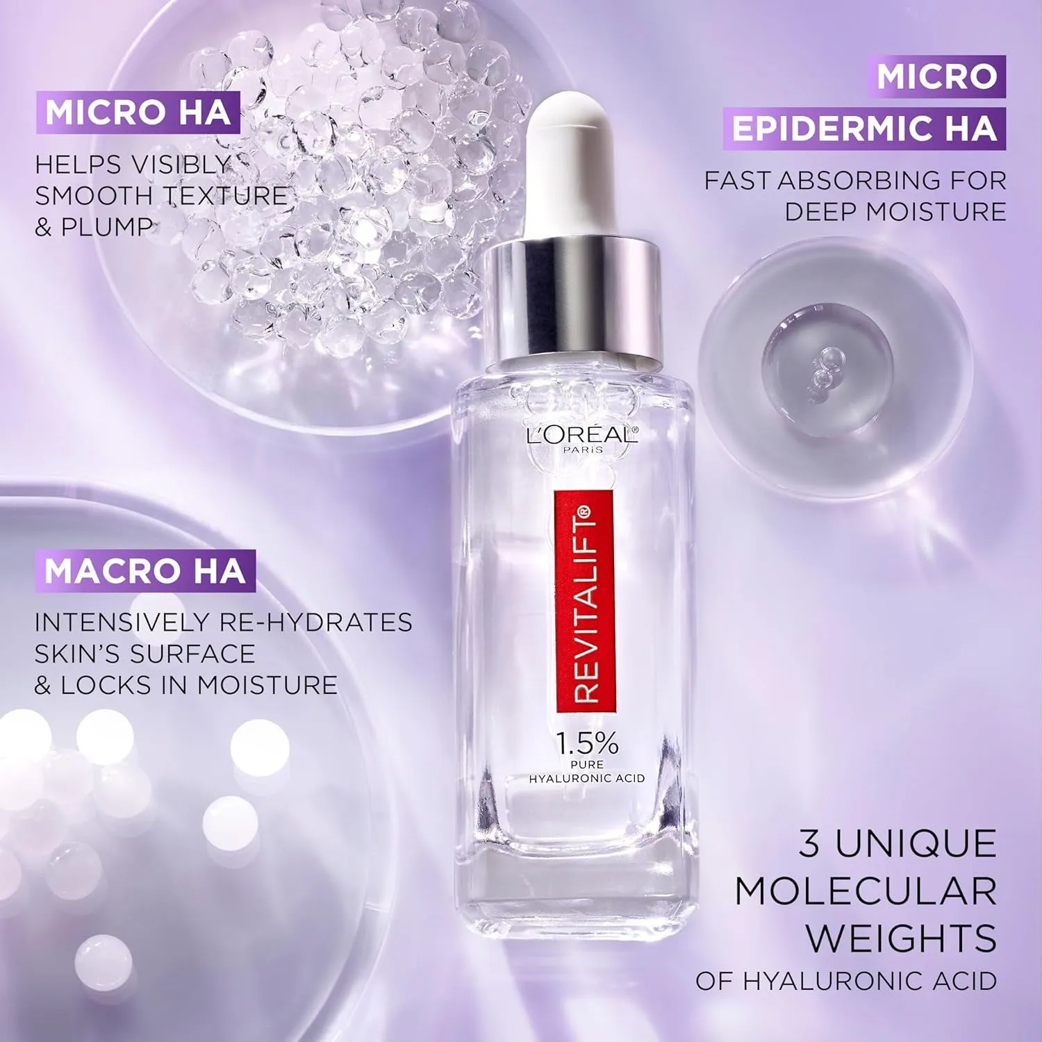 Revitalift 1.5% Pure Hyaluronic Acid Face Serum, Hydrate & Reduce Wrinkles, Fragrance Free 1 Oz