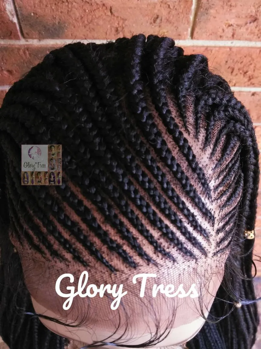 Senegalese Box Braided Lace Front Wig, Hand-Braided Senegal Wig, Corn Row Wig, African American Wig, 13x4 Lace / PERFECT