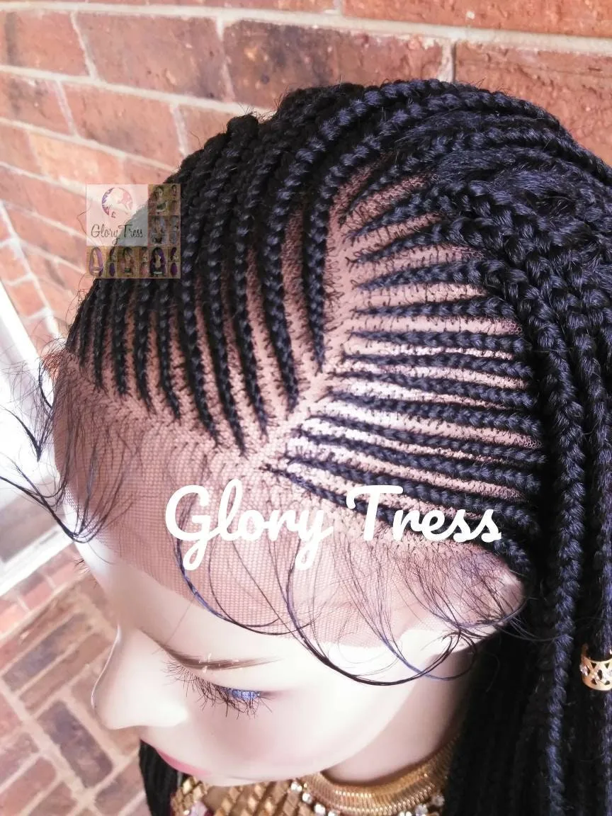 Senegalese Box Braided Lace Front Wig, Hand-Braided Senegal Wig, Corn Row Wig, African American Wig, 13x4 Lace / PERFECT