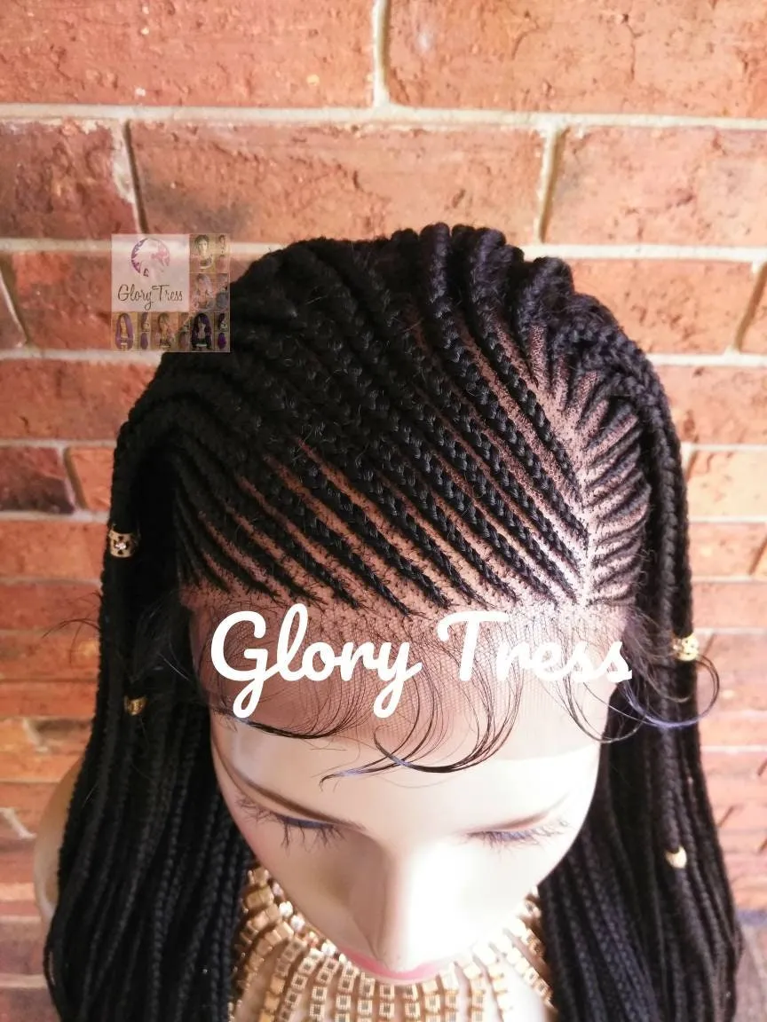 Senegalese Box Braided Lace Front Wig, Hand-Braided Senegal Wig, Corn Row Wig, African American Wig, 13x4 Lace / PERFECT