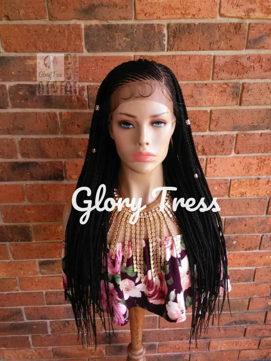 Senegalese Box Braided Lace Front Wig, Hand-Braided Senegal Wig, Corn Row Wig, African American Wig, 13x4 Lace / PERFECT