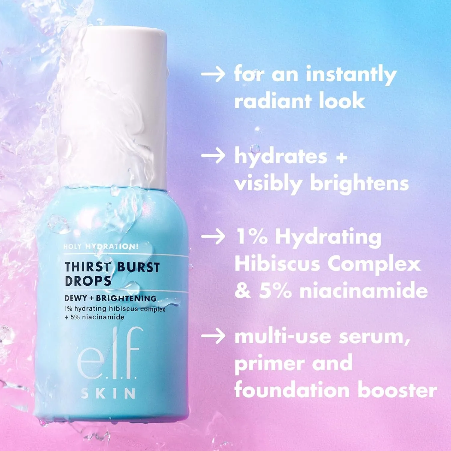 SKIN Holy Hydration! Thirst Burst Drops, Serum for a Radiant Complexion Instantly & over Time, Made with Hyaluronic Acid, Vegan & Cruelty-Free